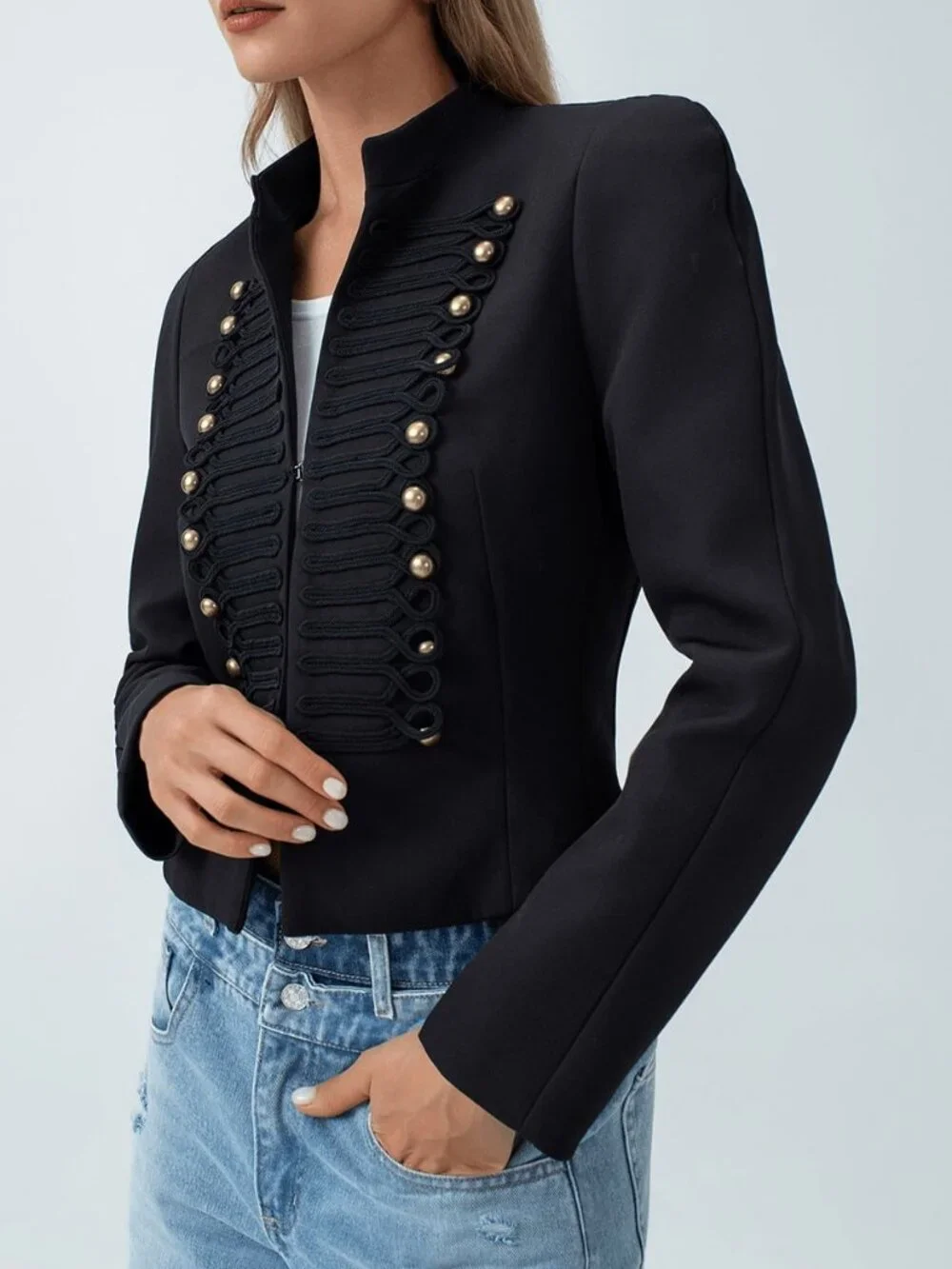 Black Casual Women's Fitted Office Jacket
